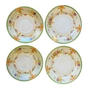 Vintage Floral China Bread Plate Saucer Green Border Set of 4 Japan Love Shack